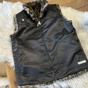 Guess reversible vest in black and animal print